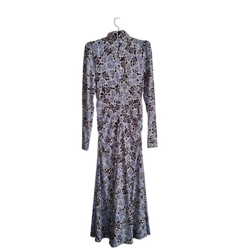 Me+Em graphic ribbon floral print midi dress womens US 6 made in Turkey ruched